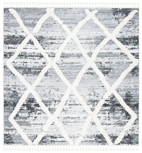 Safavieh Moroccan Tassel Shag 6'-7" x 6'-7" Rug in Grey / Ivory