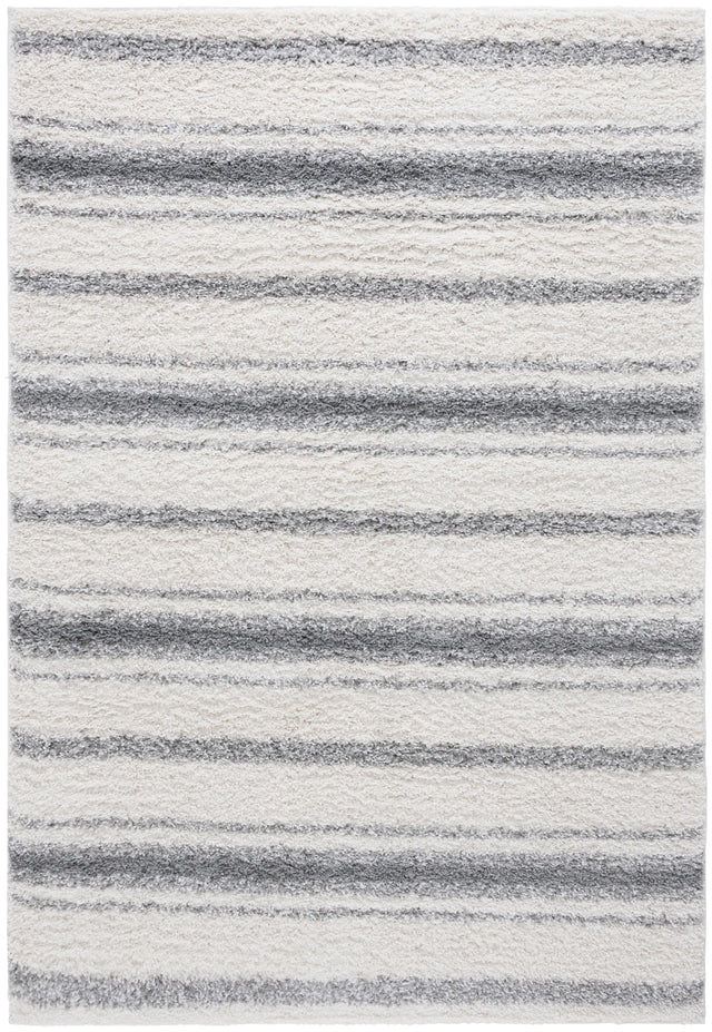 Safavieh Border & Stripe Shag 200 4'-5" x 6'-5" Rug in Ivory / Grey