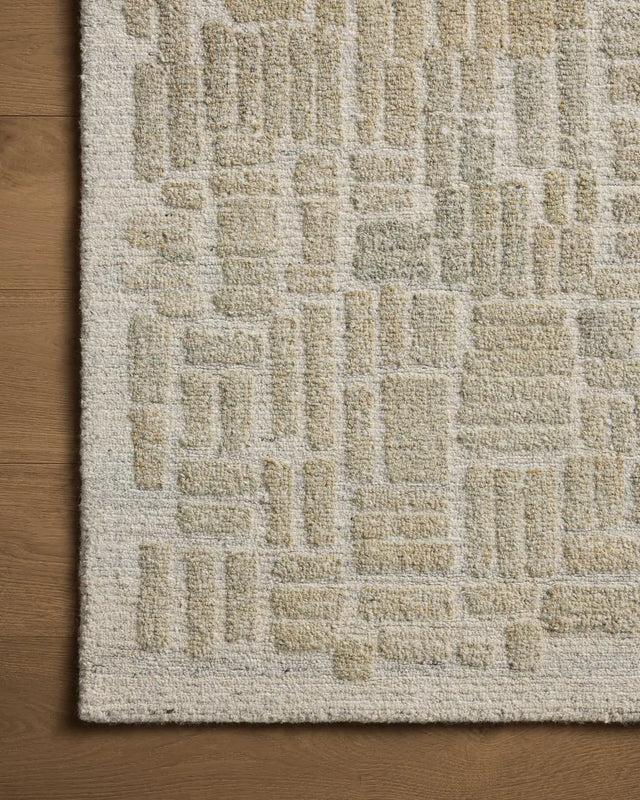 Loloi Elias Ela-01 Pebble/Sage Rug - corner on wood
