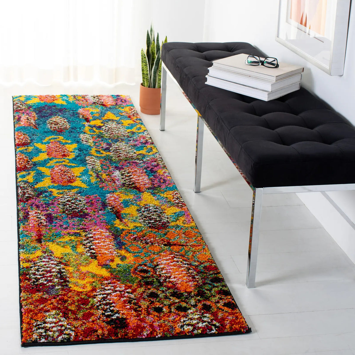 Safavieh Fiesta Shag 2'-3" x 8'-0" Rug in Turquoise / Multi