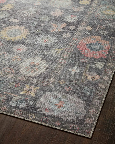 Loloi Elysium Ely-03 Charcoal/Multi Rug - angled corner on wood