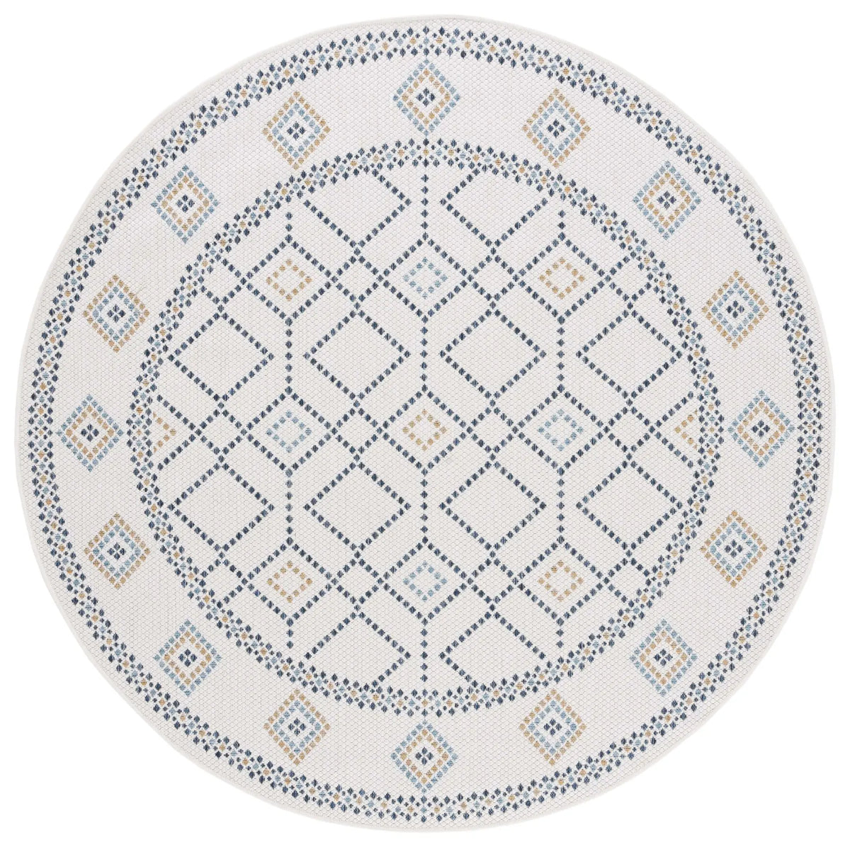 Safavieh Courtyard 6'-7" x 6'-7" Rug in Ivory / Navy Yellow