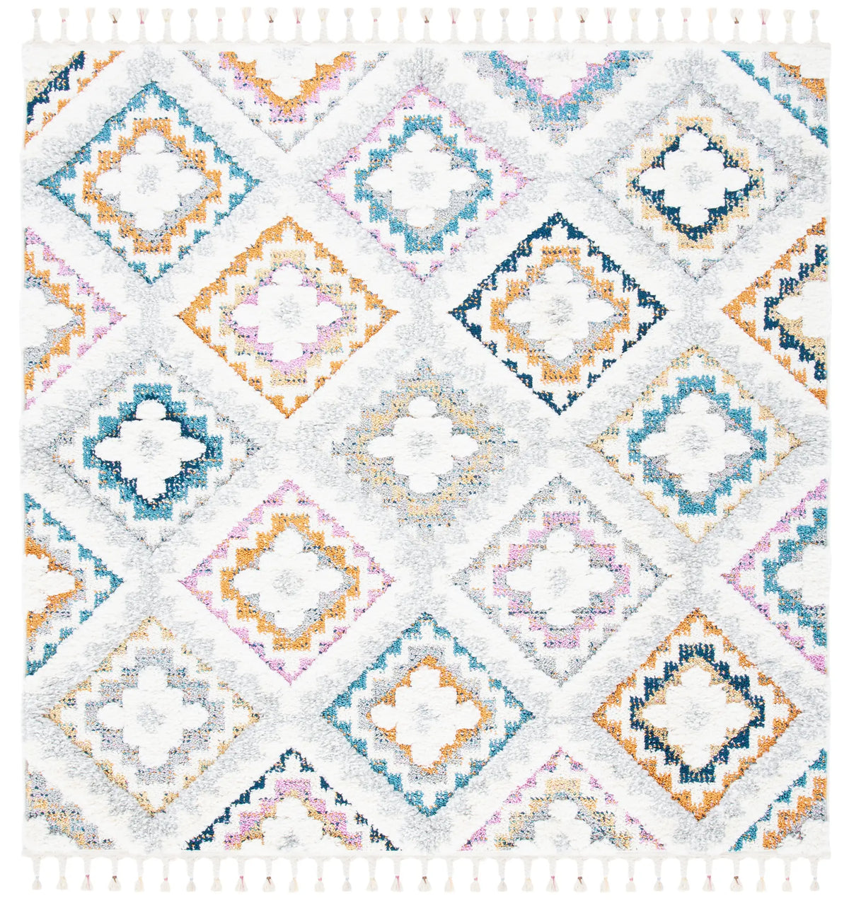 Safavieh Moroccan Fringe Shag 6'-7" x 6'-7" Rug in Grey / Ivory