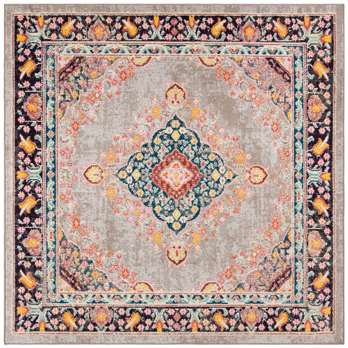 Safavieh Madison 200 6'-7" x 6'-7" Rug in Grey / Fuchsia