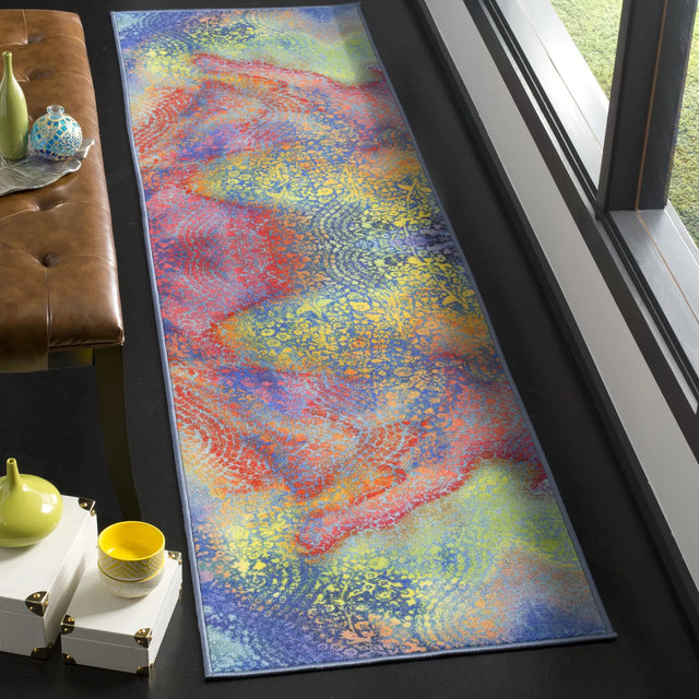 Safavieh Paint Brush 2'-2" x 8'-0" Rug in Blue / Coral