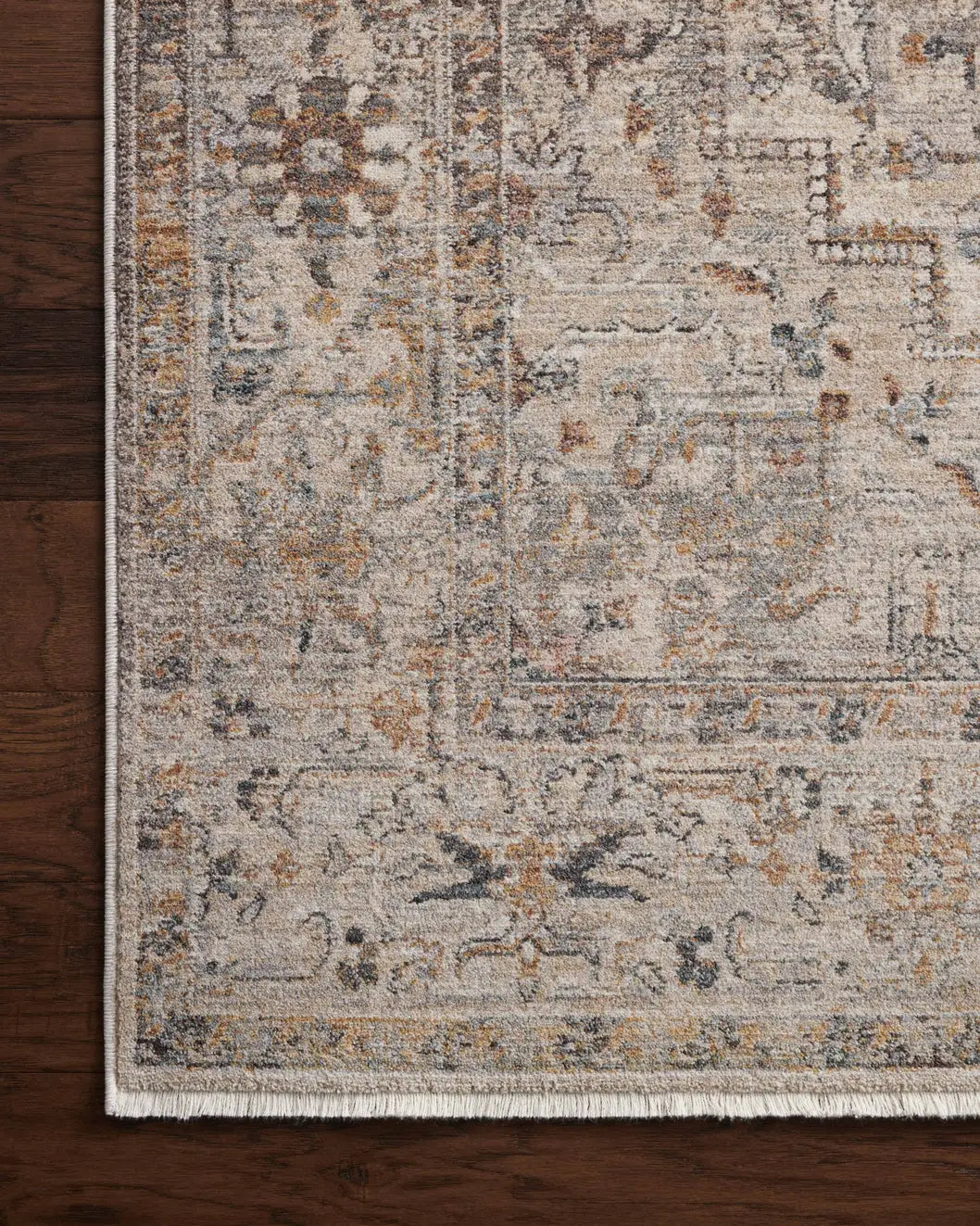 Loloi Lyra Lyr-06 Natural/Gold Rug - corner on wood