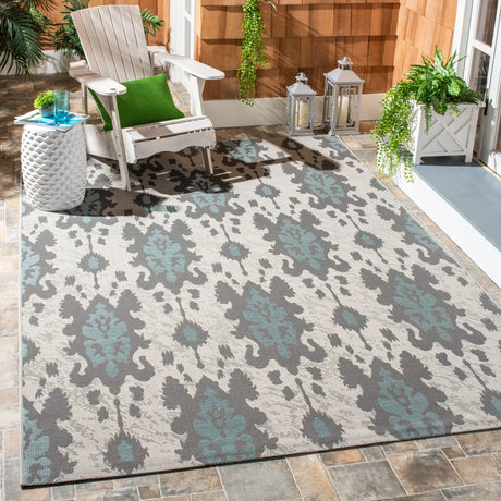 Safavieh Courtyard 6'-7" x 9'-6" Rug in Ltgy Anthracite / Aqua Weft