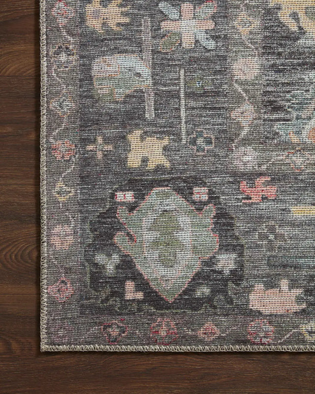 Loloi Elysium Ely-03 Charcoal/Multi Rug - corner on wood