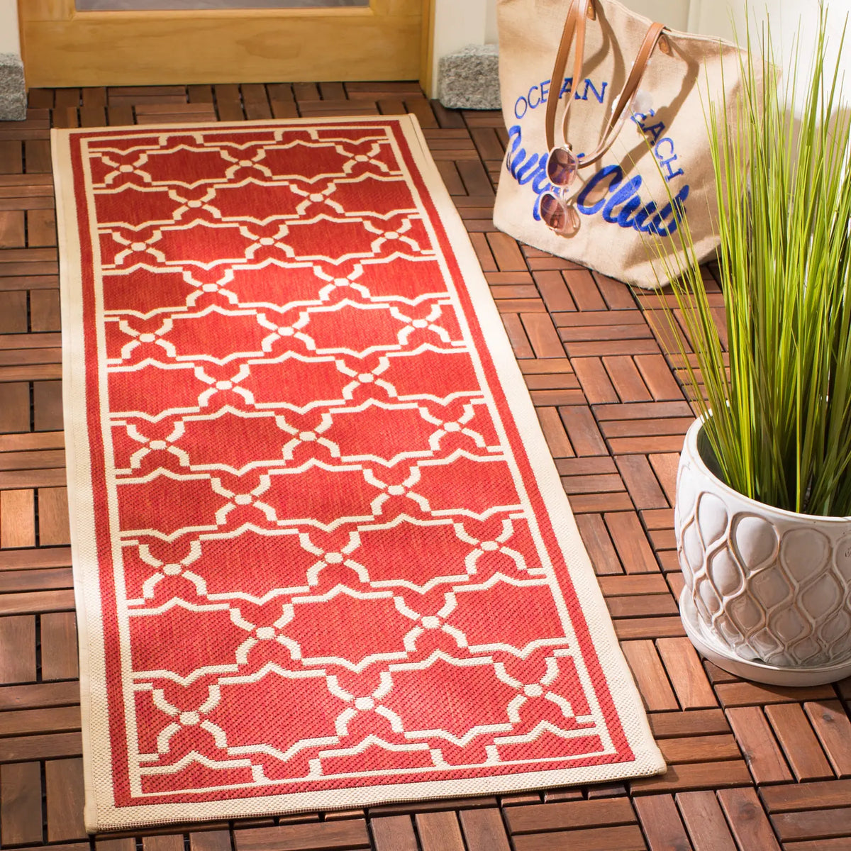 Safavieh Courtyard 2'-3" x 10'-0" Rug in Red / Bone
