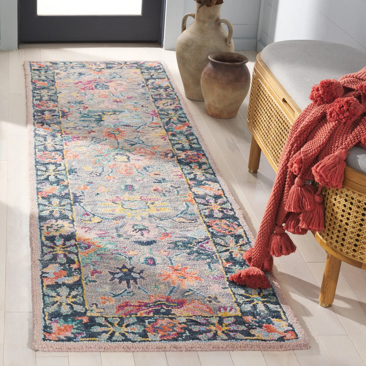 Safavieh Blossom 2'-3" x 11'-0" Rug in Grey / Pink