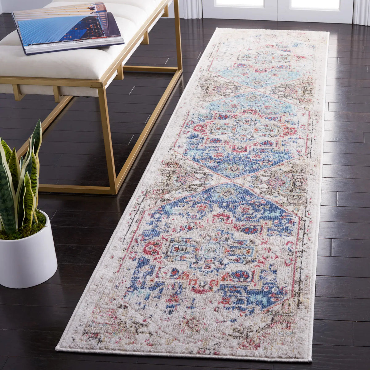 Safavieh Phoenix 500 2'-2" x 9'-0" Rug in Ivory / Blue