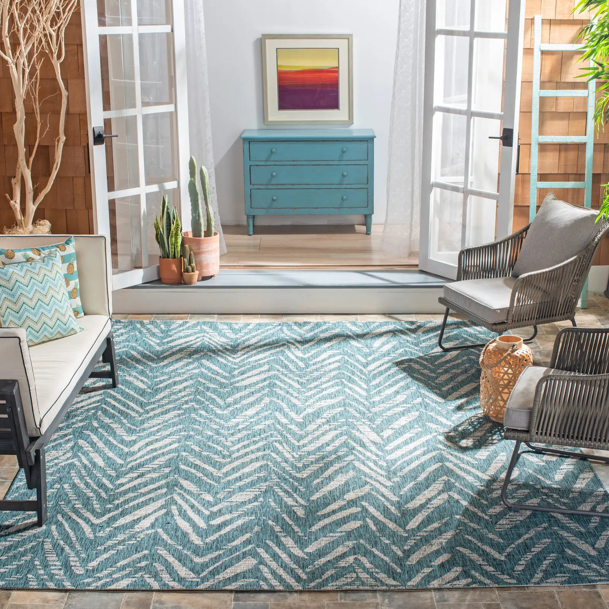 Safavieh Courtyard 6'-7" x 9'-6" Rug in Blue / Grey