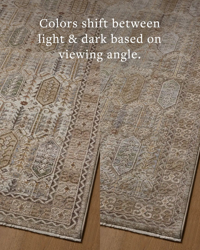 Loloi Aylin AYL-07 Taupe / Multi Rug - angled corner on wood