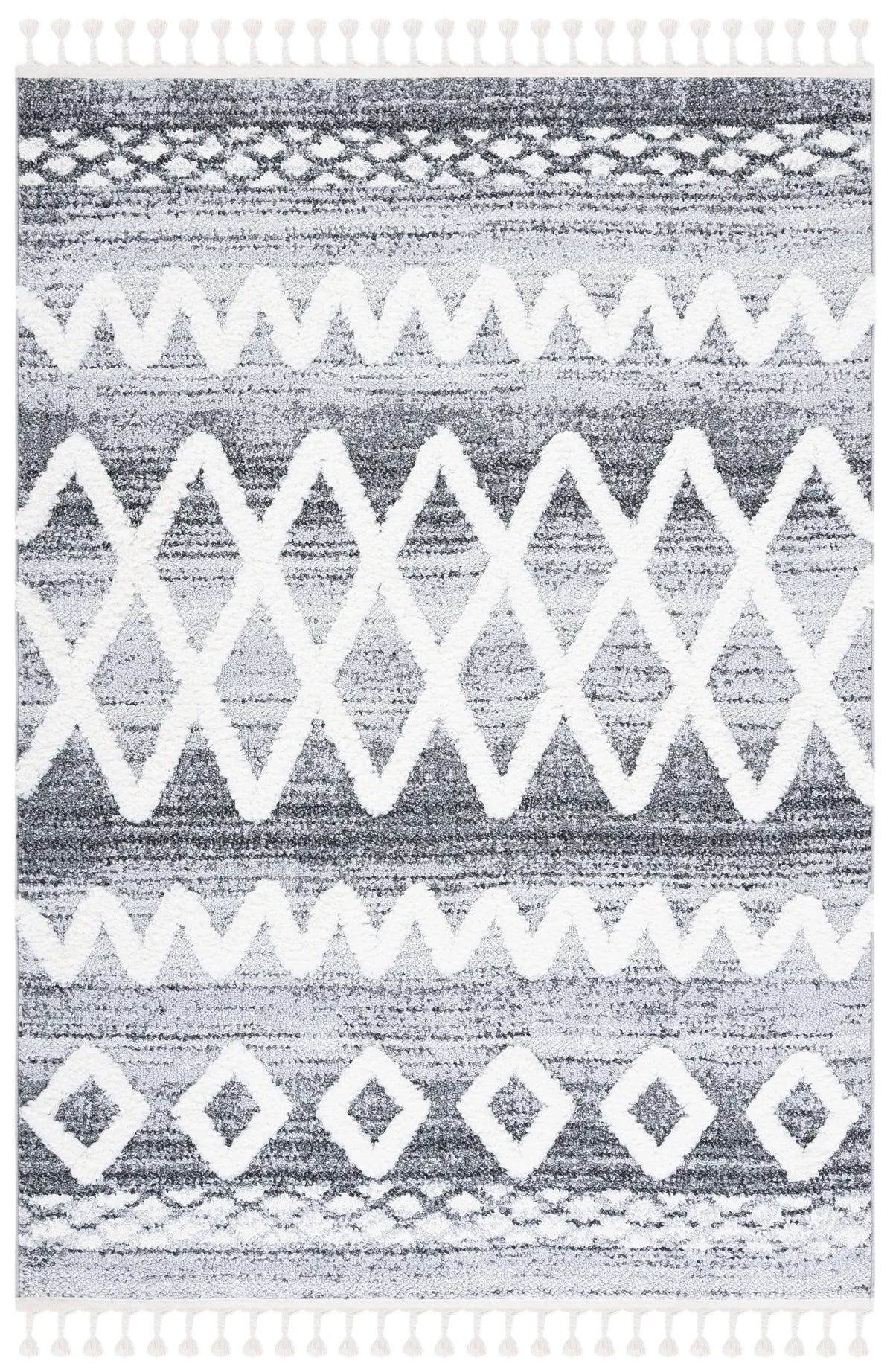 Safavieh Moroccan Tassel Shag 4'-0" x 6'-0" Rug in Grey / Ivory