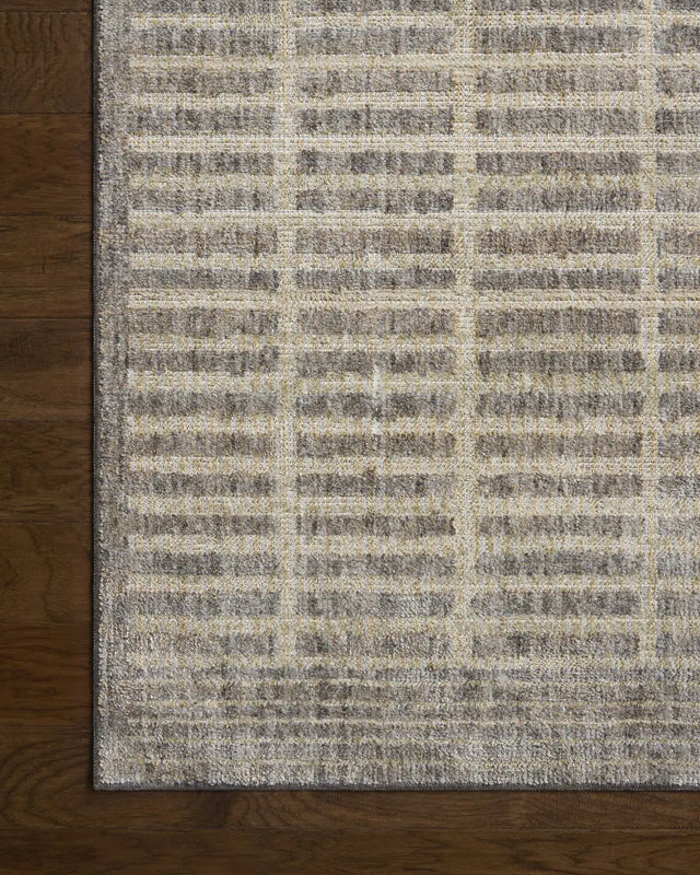Loloi Roxie ROX-02 Contemporary Power Loomed Smoke, Natural Rug - corner on wood