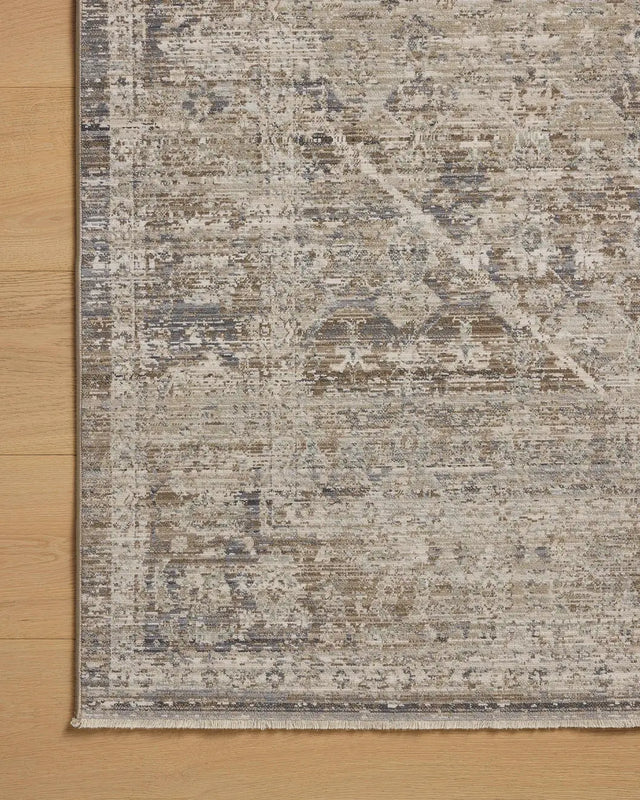 Chris Loves Julia x Loloi Ida IDA-06 Slate / Natural Rug - corner on wood