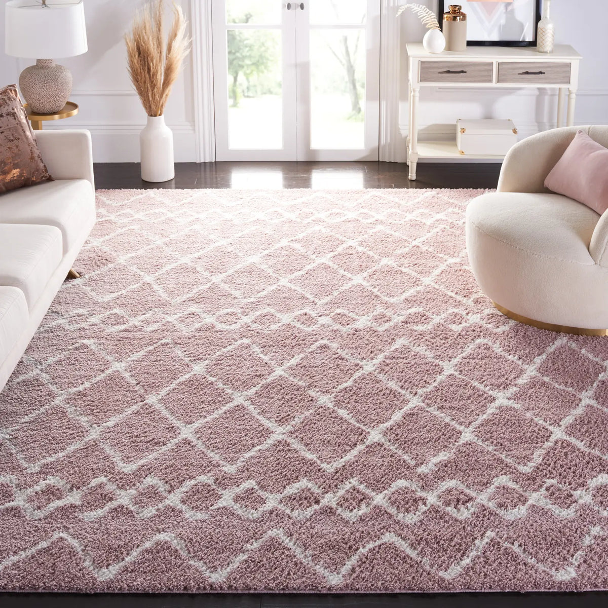 Safavieh Berber Shag 8'-0" x 10'-0" Rug in Light Rose / Ivory