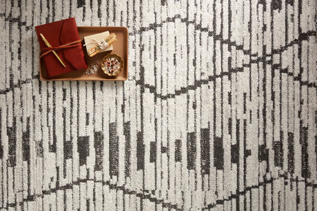 Loloi Kamala Kam-02 Charcoal/Dove Rug - styled aerial 1