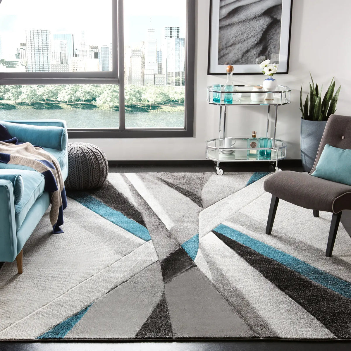 Safavieh Hollywood 10'-6" x 14'-0" Rug in Grey / Teal
