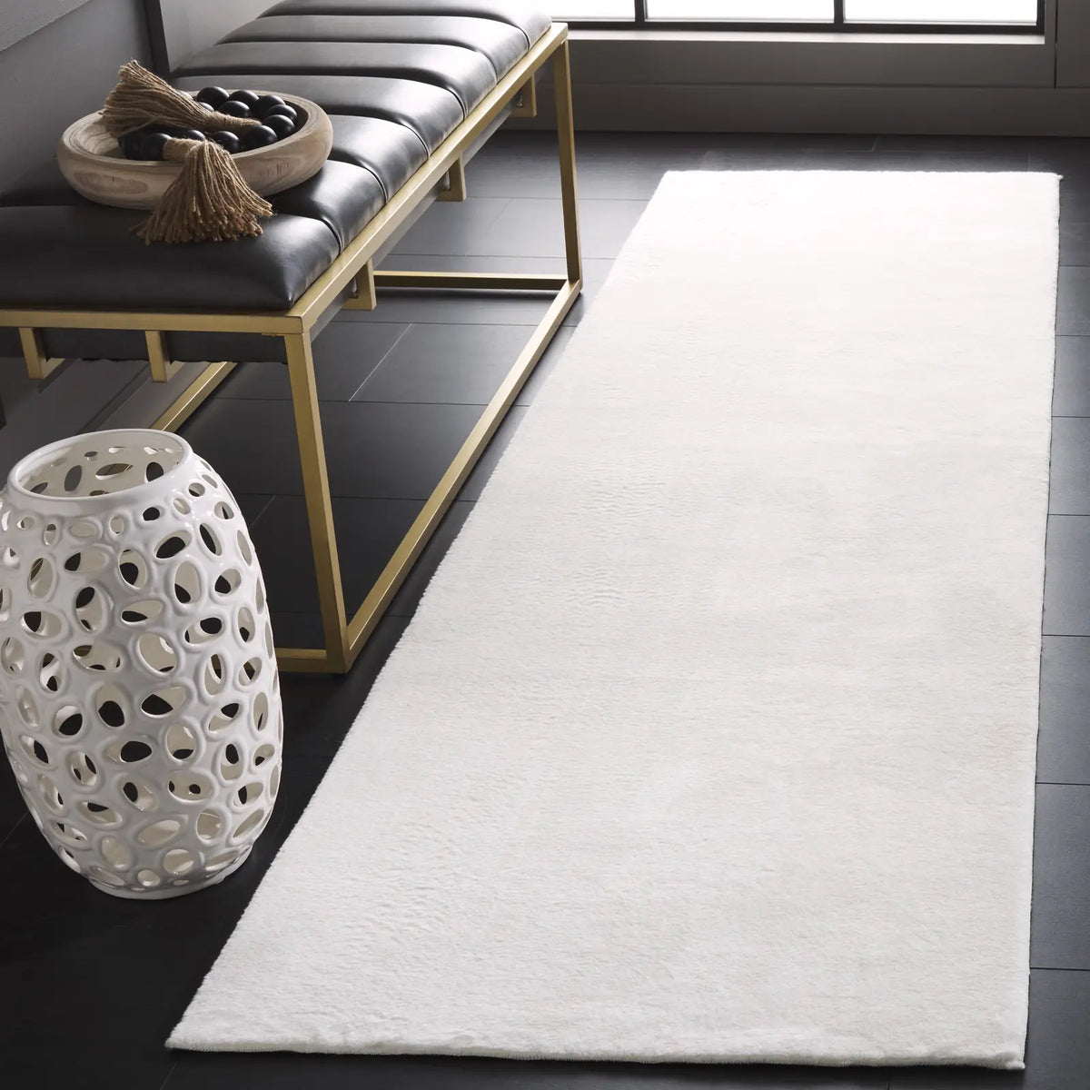 Safavieh Faux Rabbit Fur 2'-3" x 10'-0" Rug in Ivory