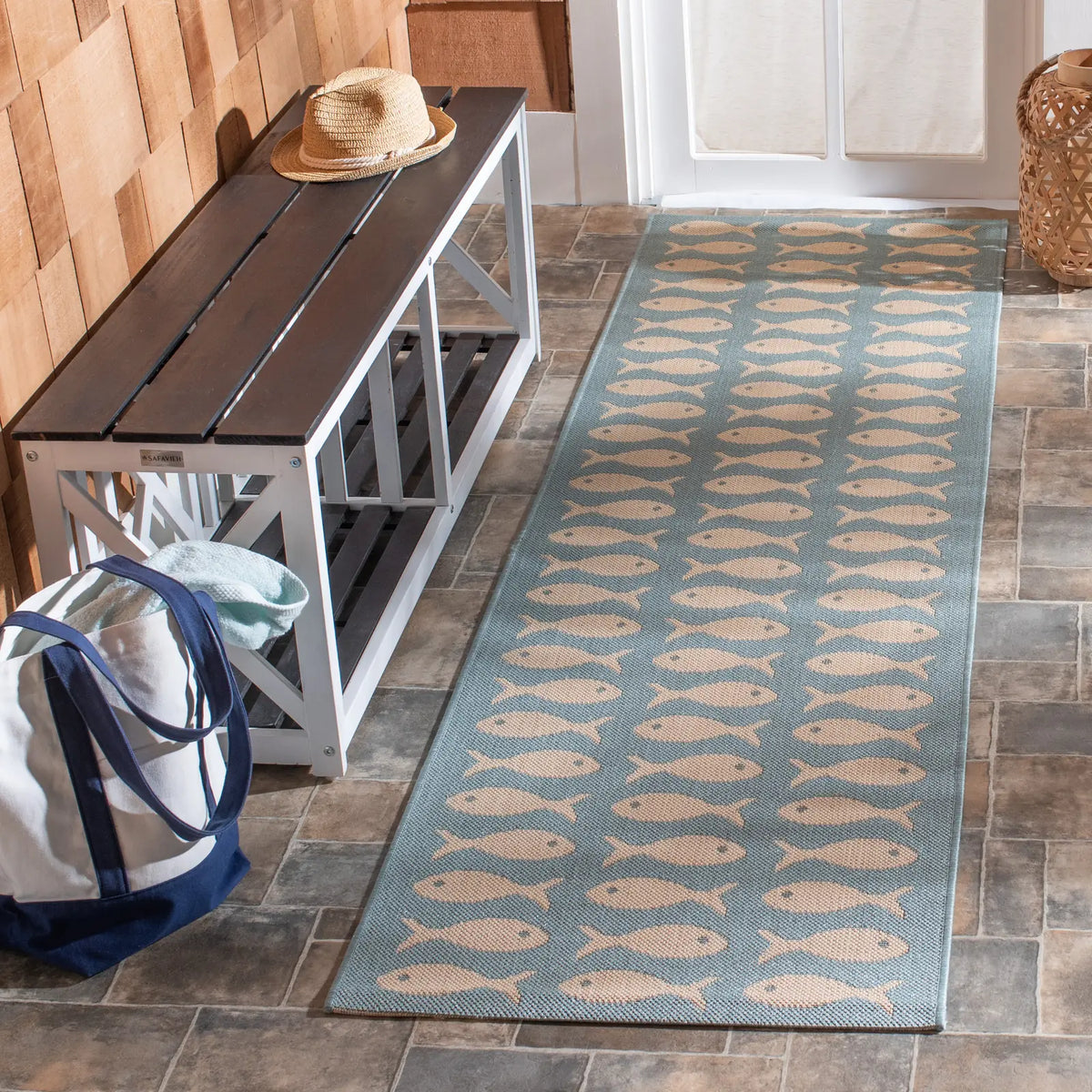 Safavieh Courtyard 2'-3" x 10'-0" Rug in Aqua / Beige
