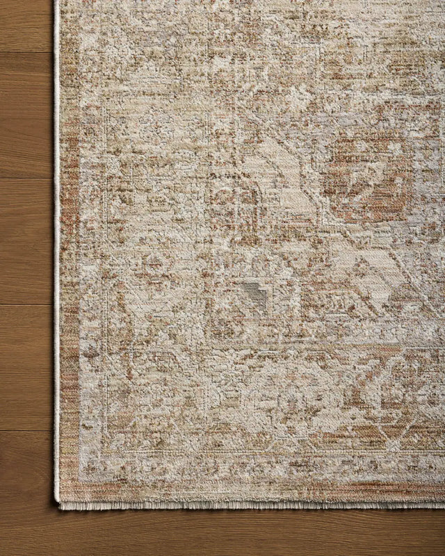 Loloi Tabitha Tai-01 Natural/Clay Rug - corner on wood
