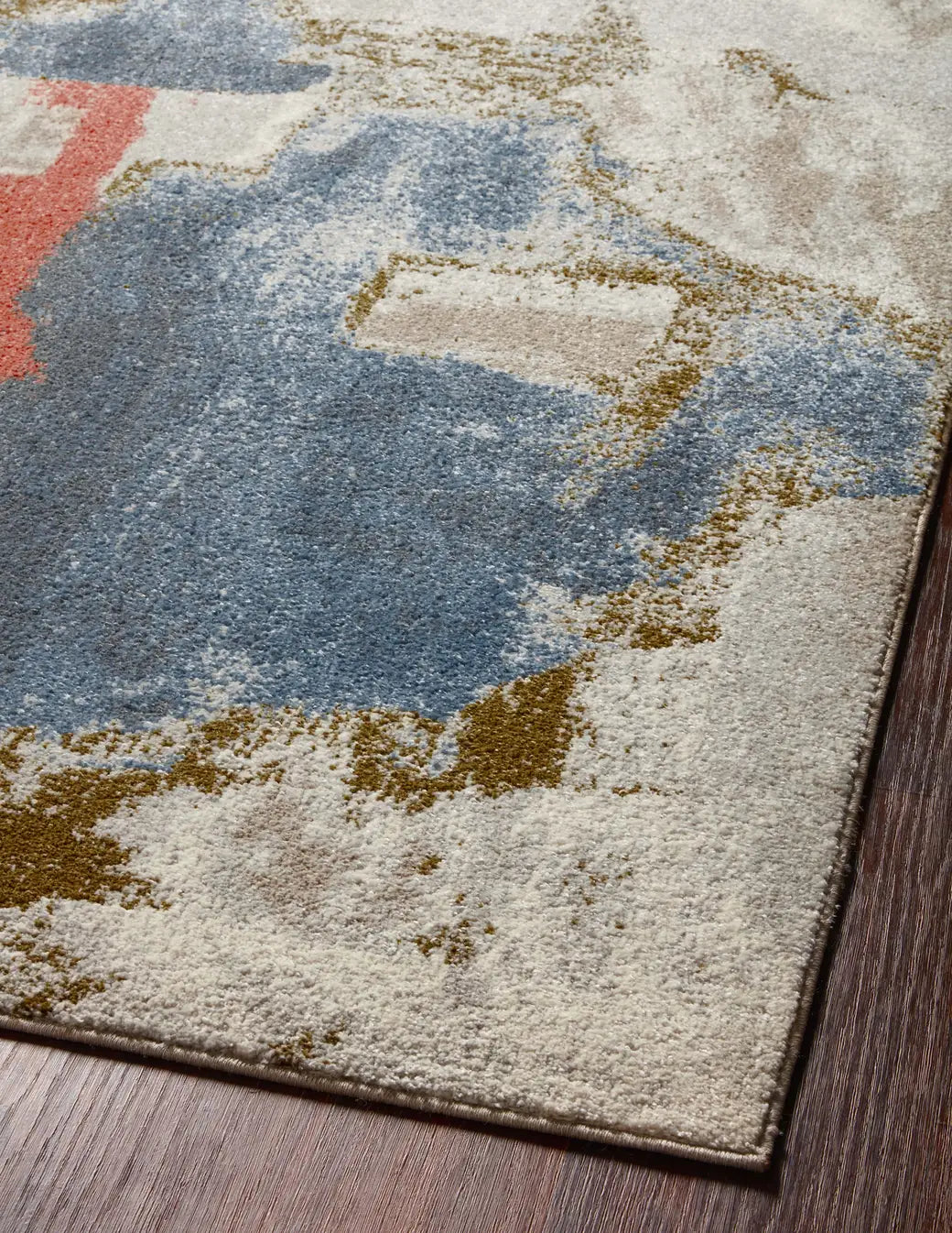 Loloi Spirit Spi-05 Stone/Multi Rugs - angled corner on wood
