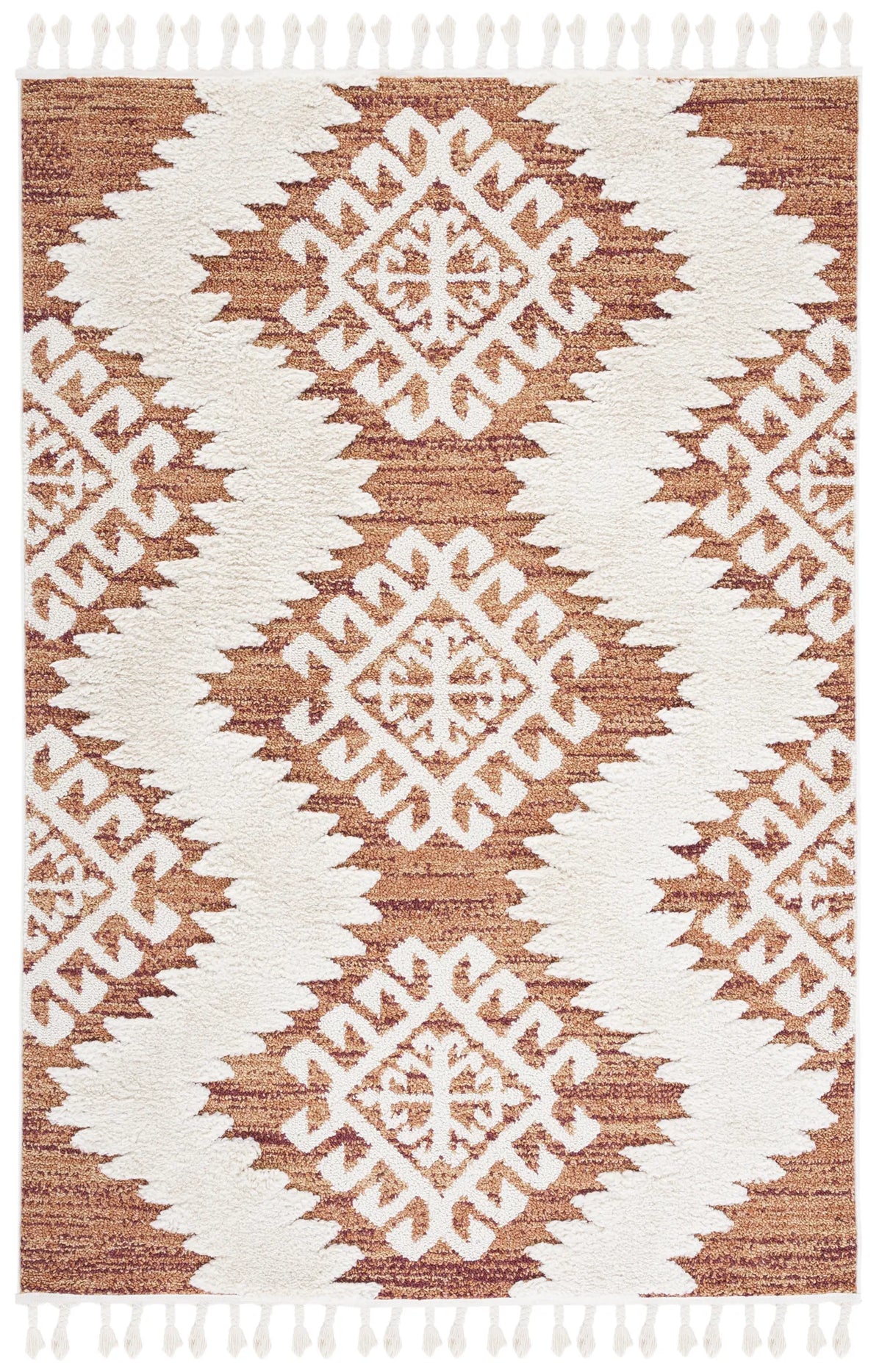 Safavieh Moroccan Tassel Shag 4'-0" x 6'-0" Rug in Orange / Ivory