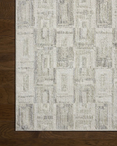 Loloi Roxie ROX-07 Contemporary Power Loomed Bone, Sage Rug - corner on wood