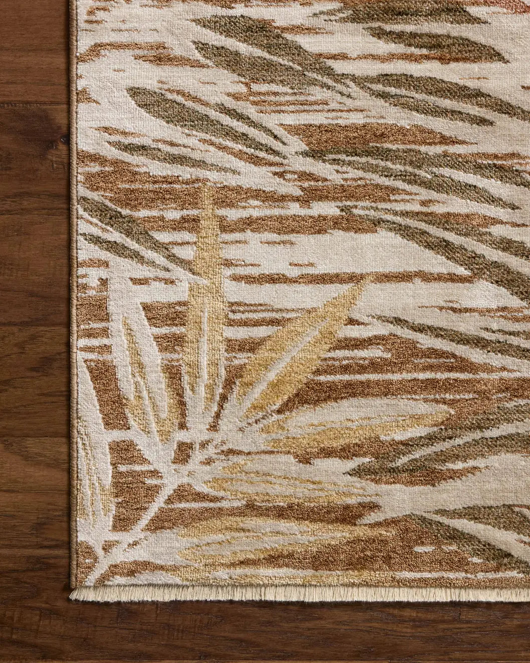 Loloi Eileen ELE-05 Transitional Power Loomed Earth, Natural Rug - corner on wood