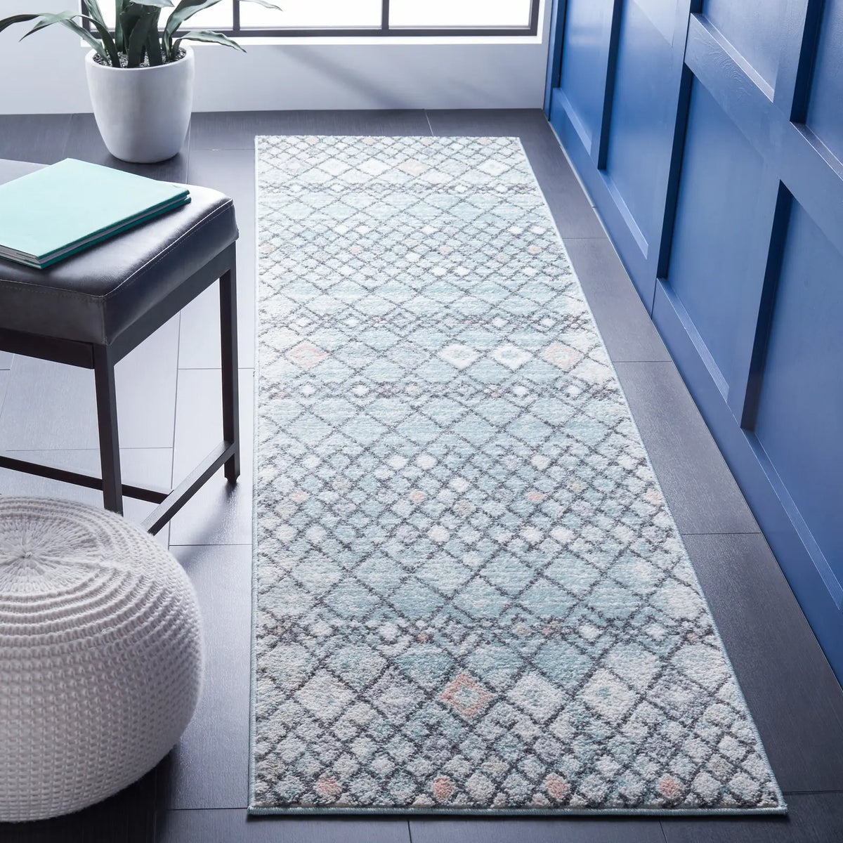 Safavieh Amsterdam 2'-3" x 8'-0" Rug in Light Blue / Ivory