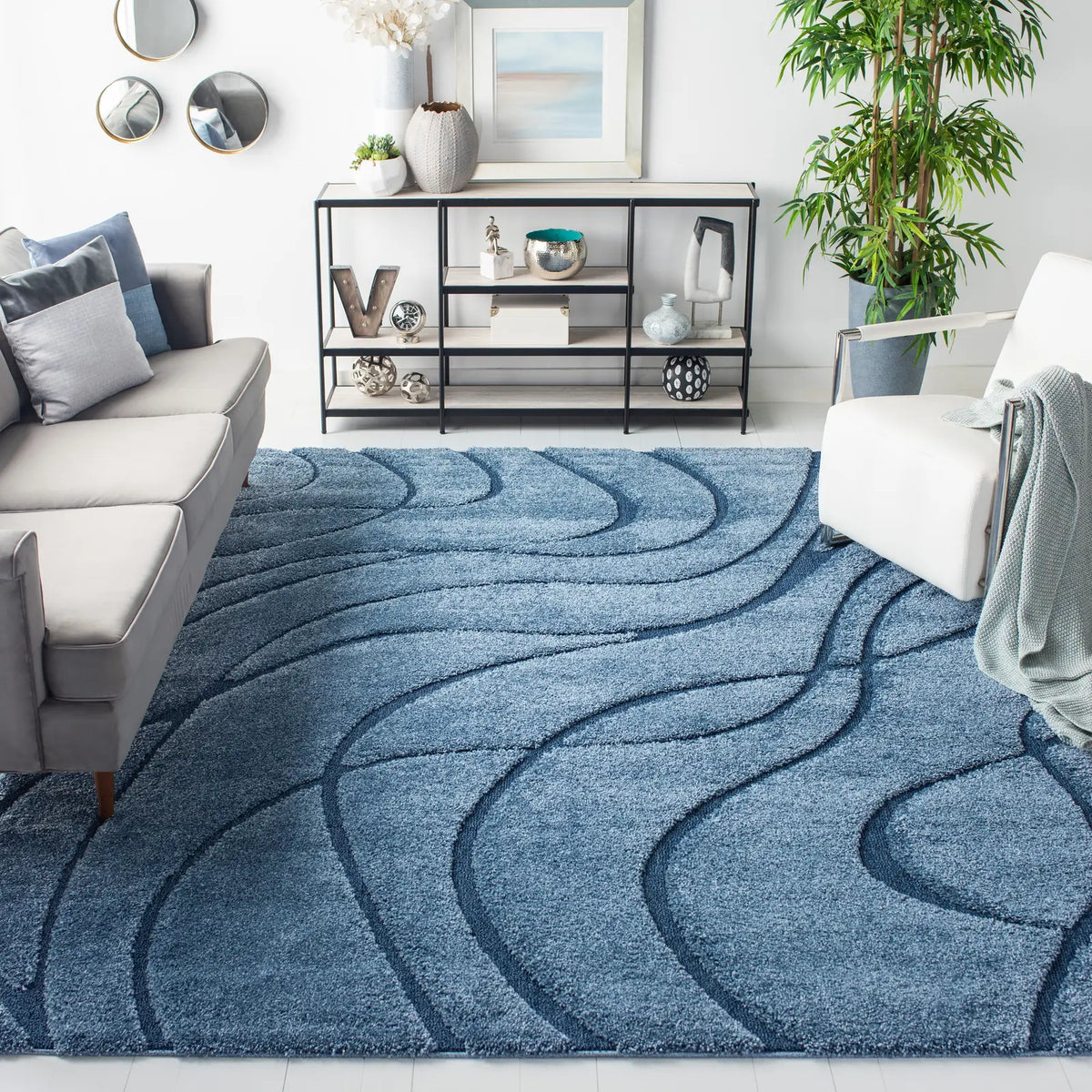 Safavieh Florida Shag 9'-6" x 13'-0" Rug in Light Blue / Blue