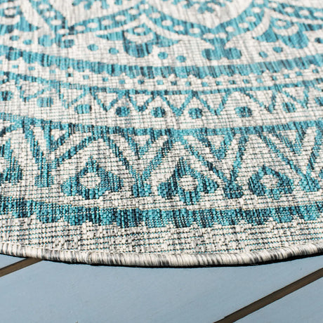 Safavieh Courtyard 5'-3" x 5'-3" Rug in Light Grey / Teal