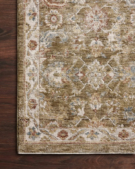 Loloi Gaia Gaa-05 Olive/Multi Rug - corner on wood