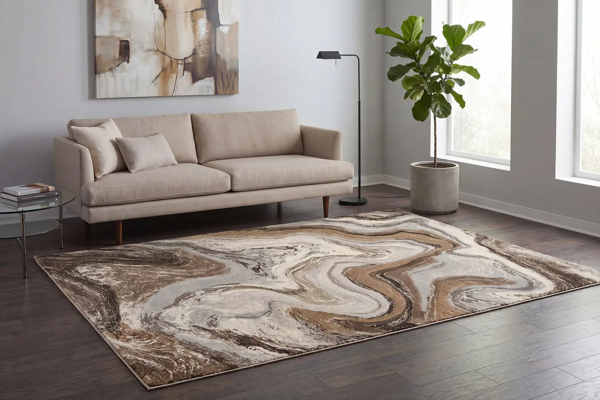 Dynamic Rugs Eclipse 63436 Power Loomed Modern Cream/Mocha Rug - Room