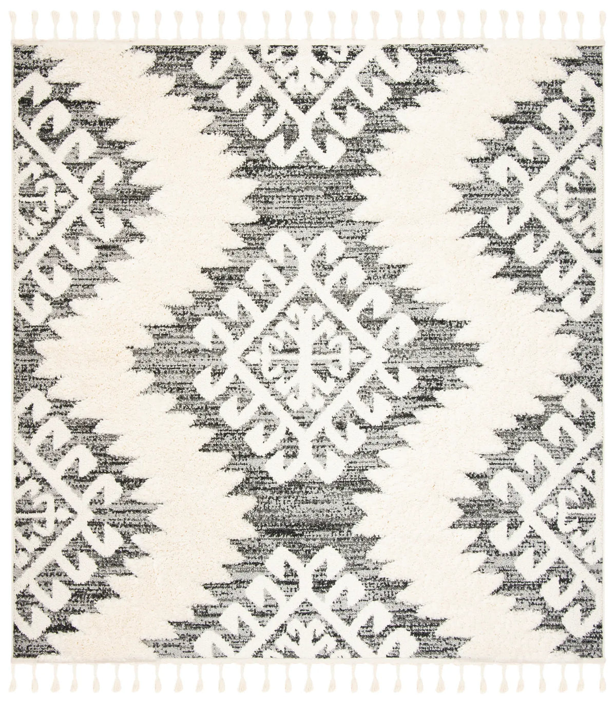 Safavieh Moroccan Tassel Shag 6'-7" x 6'-7" Rug in Ivory / Grey