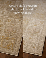 Loloi Elora ELR-07 Traditional Power Loomed Mushroom, Ochre Rug - angled corner on wood