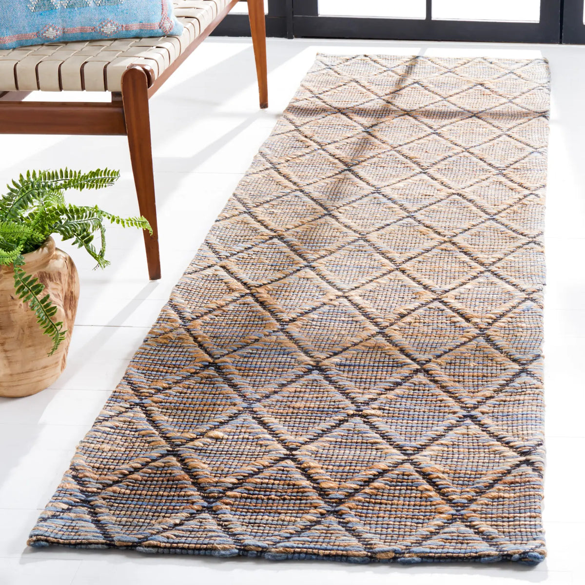 Safavieh Natural Fiber 2'-3" x 9'-0" Rug in Natural / Blue