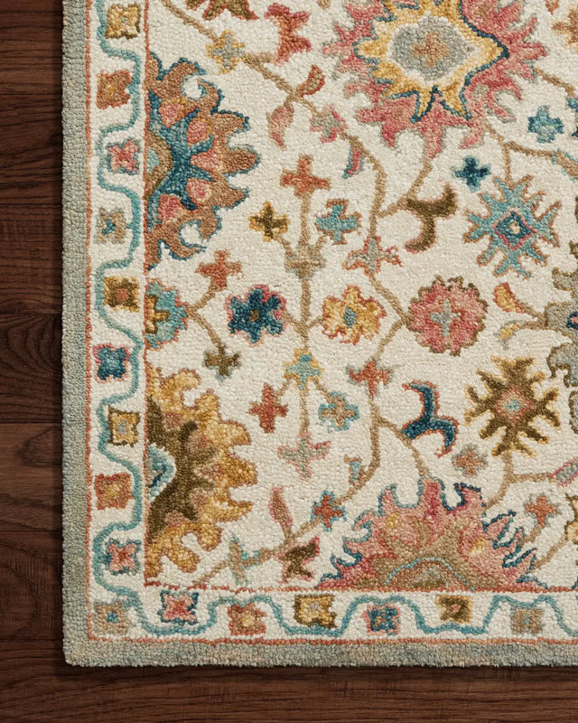 Loloi Padma Pma-05 Ivory/Multi Rug - corner on wood
