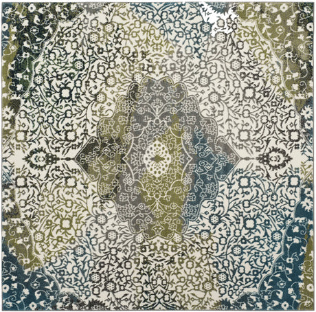 Safavieh Watercolor 6'-7" x 6'-7" Rug in Ivory / Peacock Blue