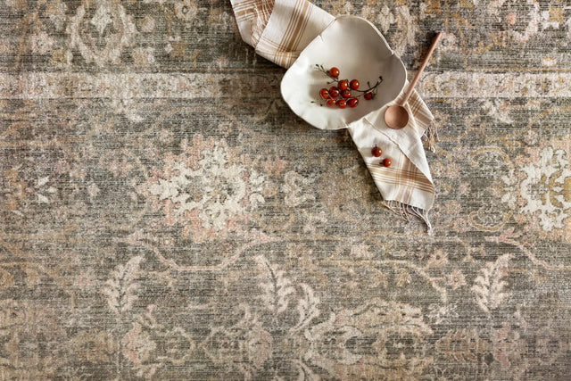 Chris Loves Julia x Loloi Rosemarie ROE-01 Sage / Blush Rug - styled aerial 1