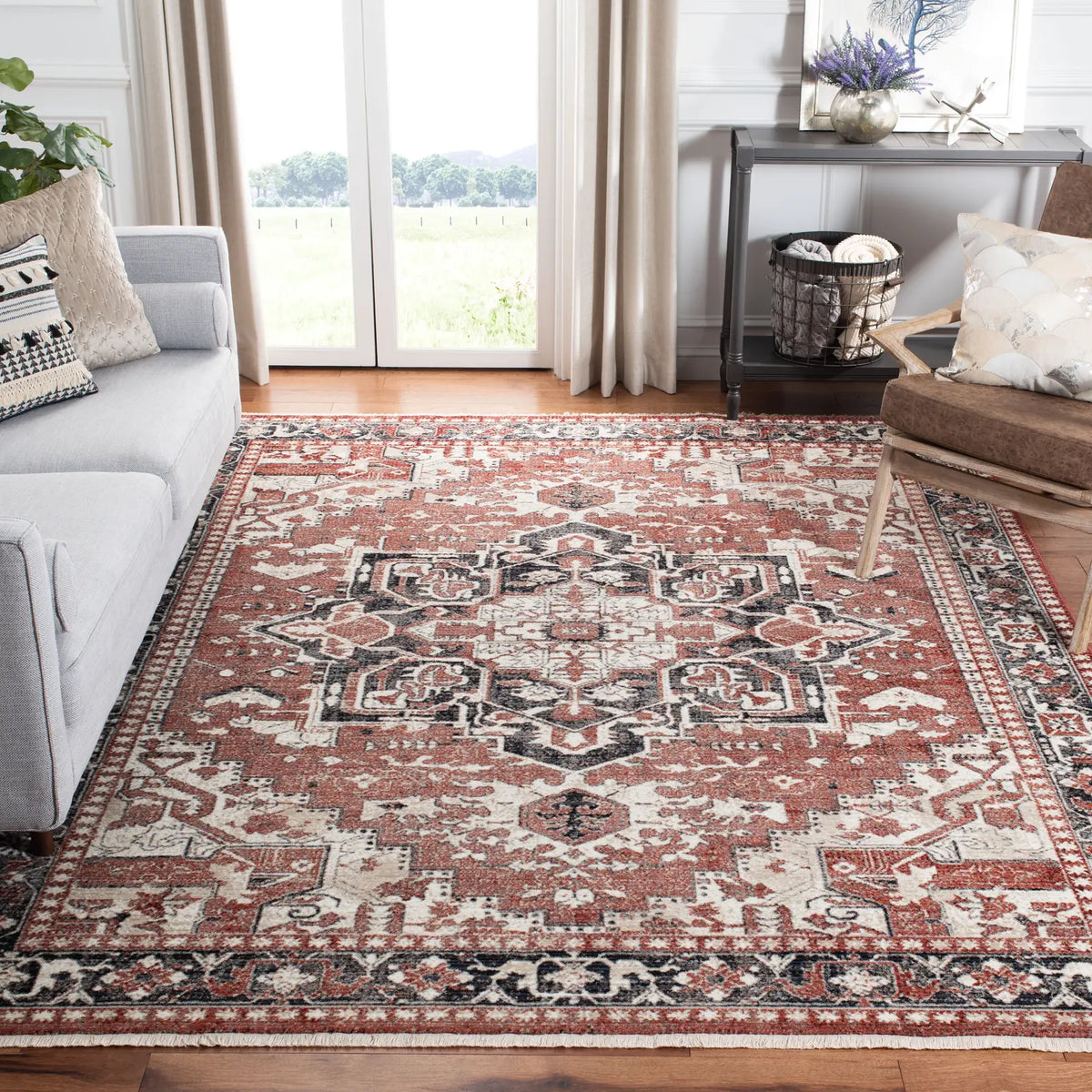Safavieh Herat 300 8'-0" x 10'-0" Rug in Rust / Black