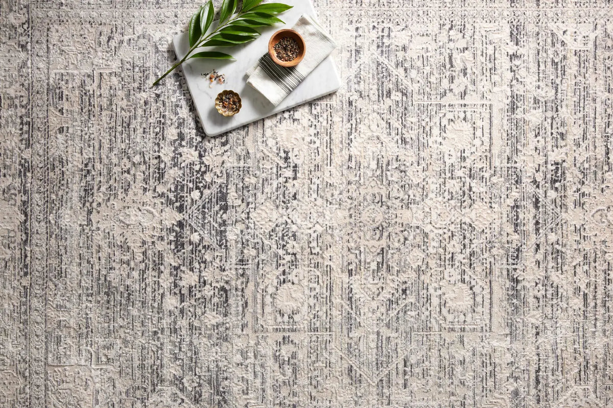 Loloi Homage Hom-04 Ivory/Grey Rugs - styled aerial 1
