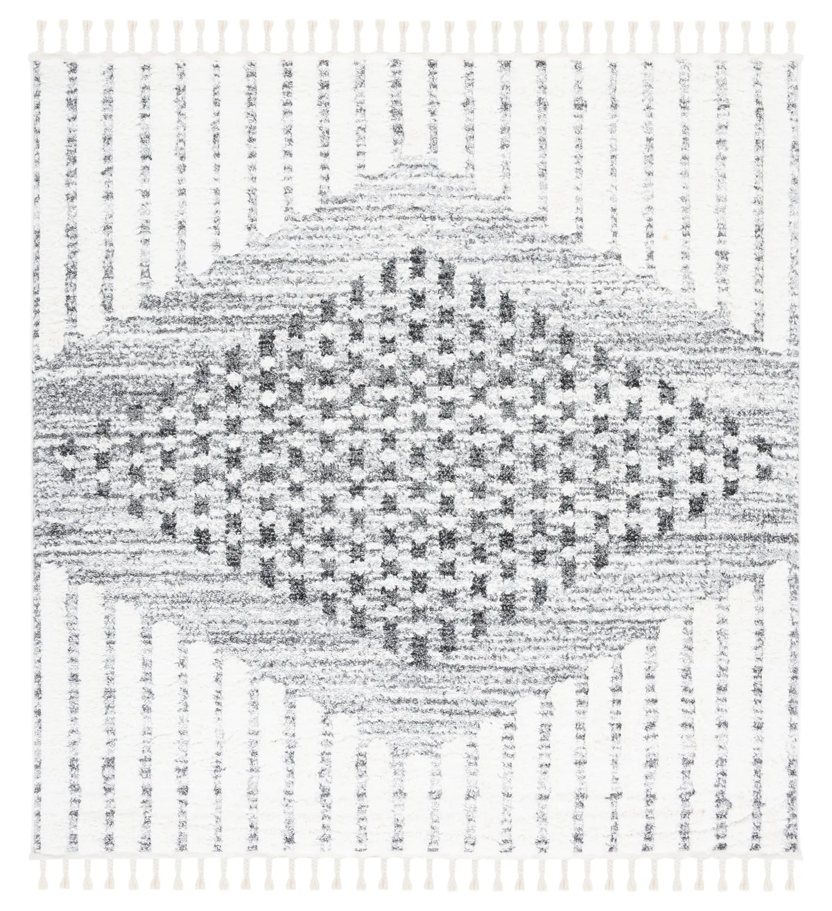 Safavieh Moroccan Tassel Shag 6'-7" x 6'-7" Rug in Grey / Ivory