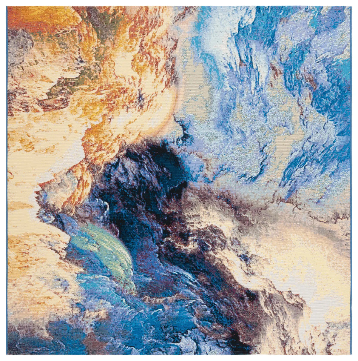 Safavieh Barbados 500 6'-6" x 6'-6" Rug in Blue / Rust Gold
