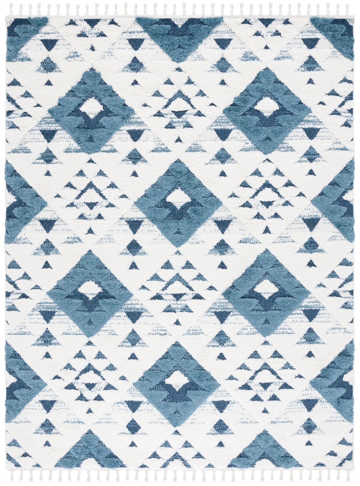 Safavieh Moroccan Tassel Shag 10'-0" x 14'-0" Rug in Blue / Ivory