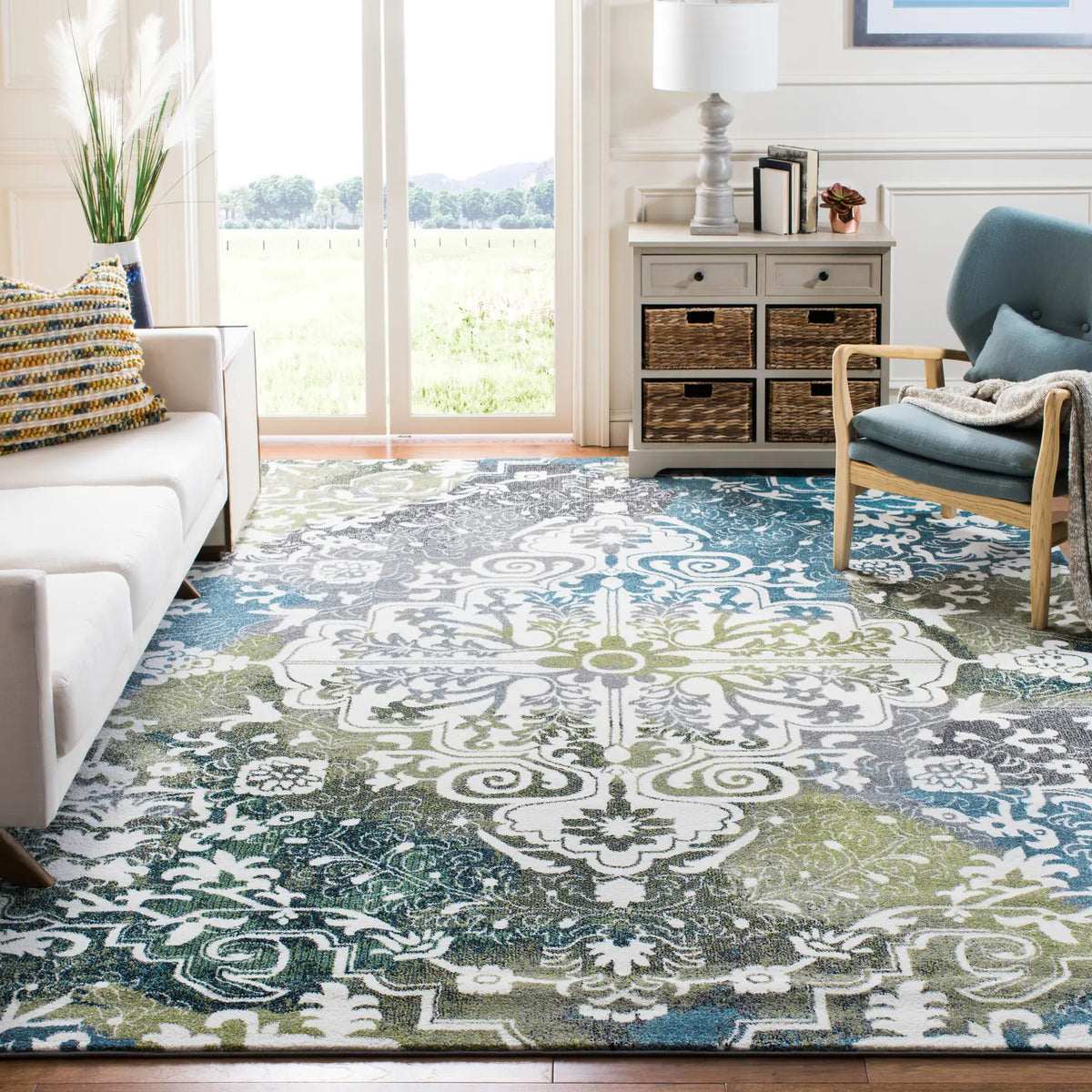Safavieh Watercolor 6'-7" x 9'-0" Rug in Ivory / Peacock Blue