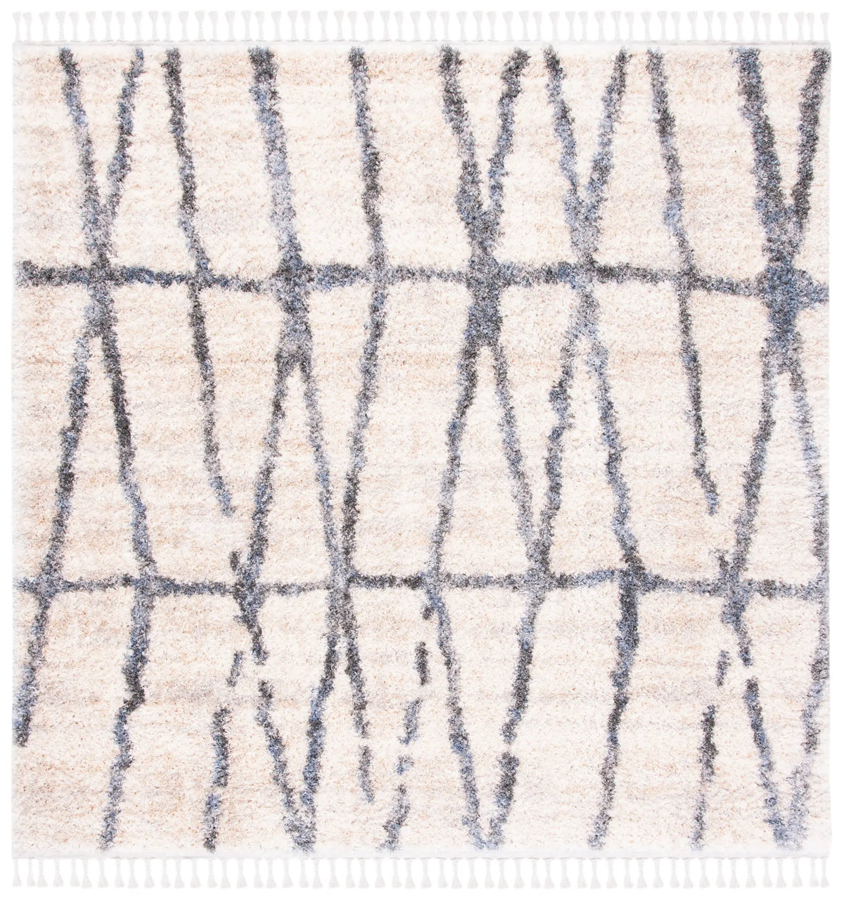 Safavieh Berber Fringe Shag 6'-7" x 6'-7" Rug in Cream / Grey