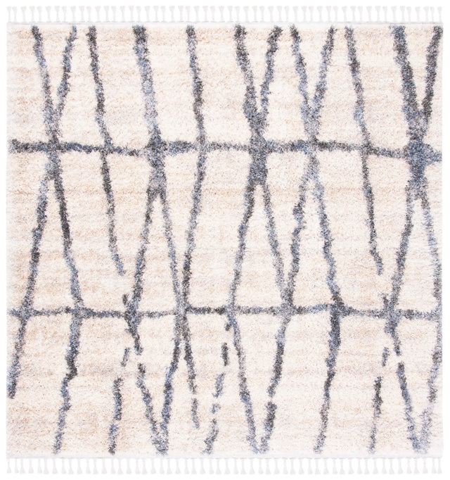 Safavieh Berber Fringe Shag 6'-7" x 6'-7" Rug in Cream / Grey
