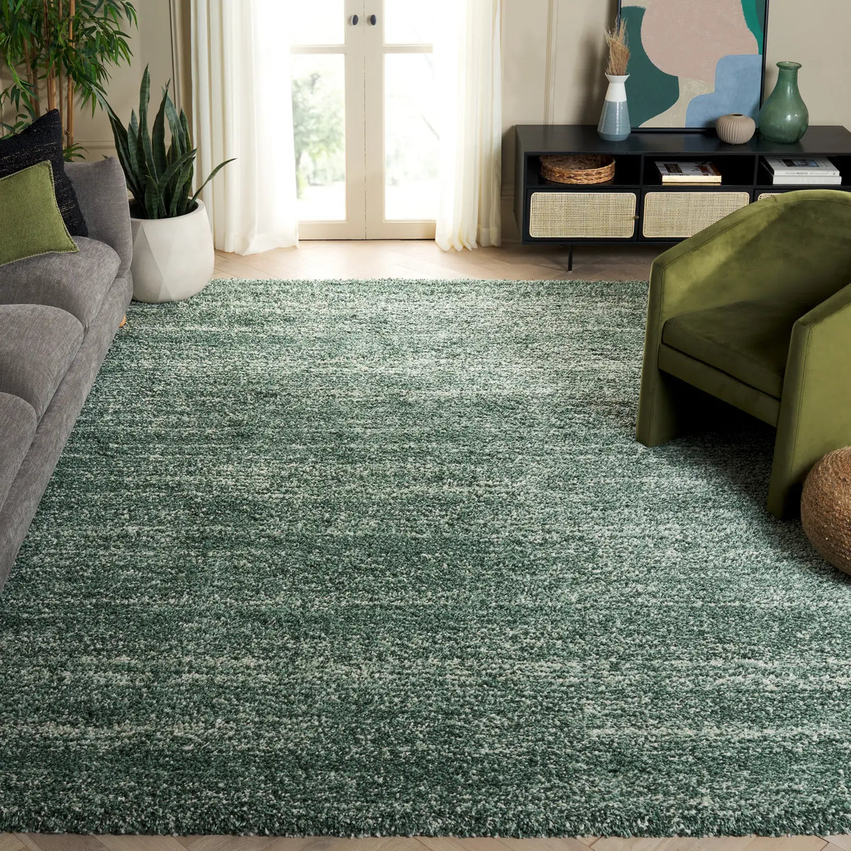 Safavieh Hudson Shag 10'-0" x 14'-0" Rug in Green / Ivory